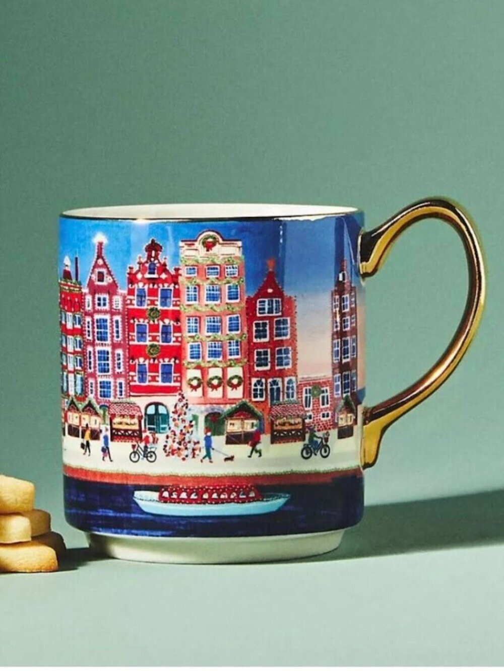 Anthropologie Holiday in The City Amsterdam Mug Merry & Bright